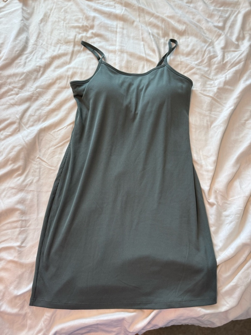 Simple Ribbed Slip Dress - Sage Green - Picture 2 of 6